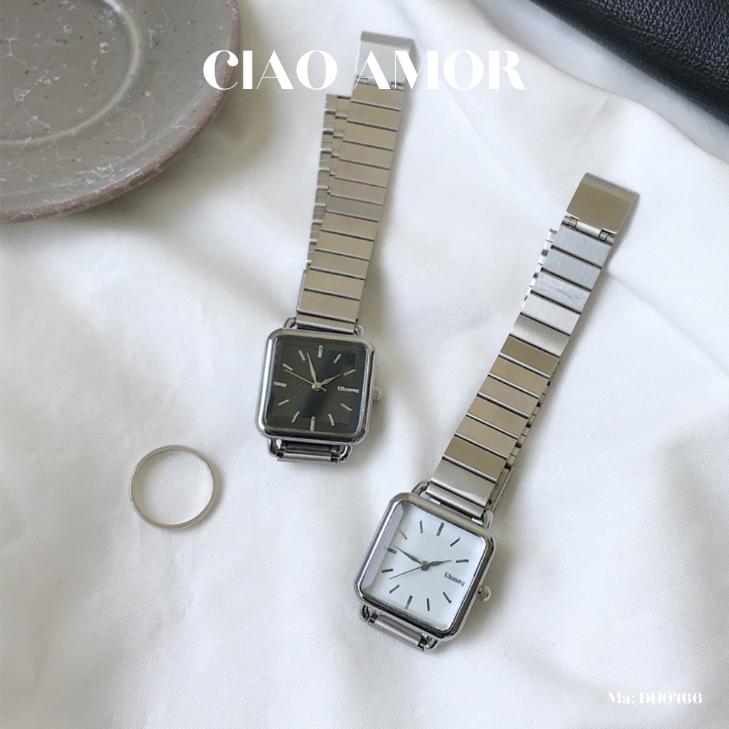 Đồng hồ nữ kim loại mặt vuông thời trang basic đơn giản unisex Trang sức Ciao Amor - DH0466