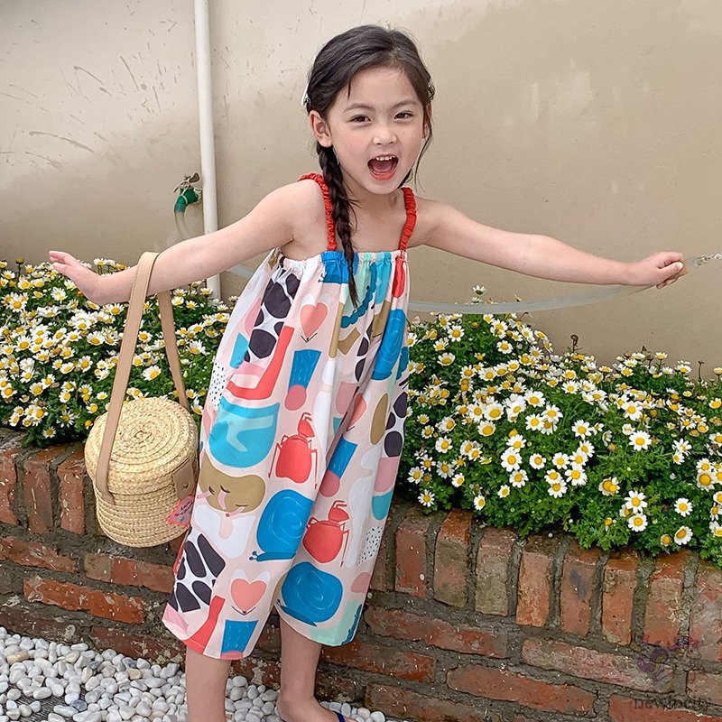 Bộ Áo Liền Quần Sát Nách Ống Rộng Phong Cách Hàn Quốc Ngọt Ngào Cho Bé Gái