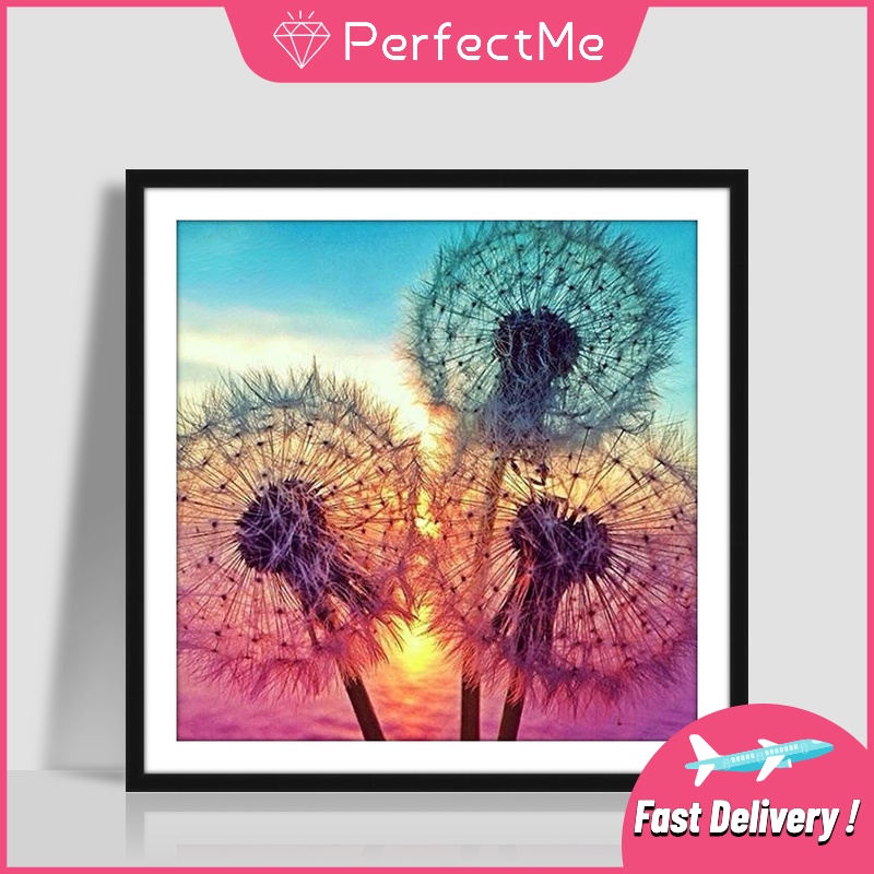 Bộ tranh đính đá 5D họa tiết hoàng hôn và hoa bồ công anh độc đáo DIY dùng trang trí nhà cửa