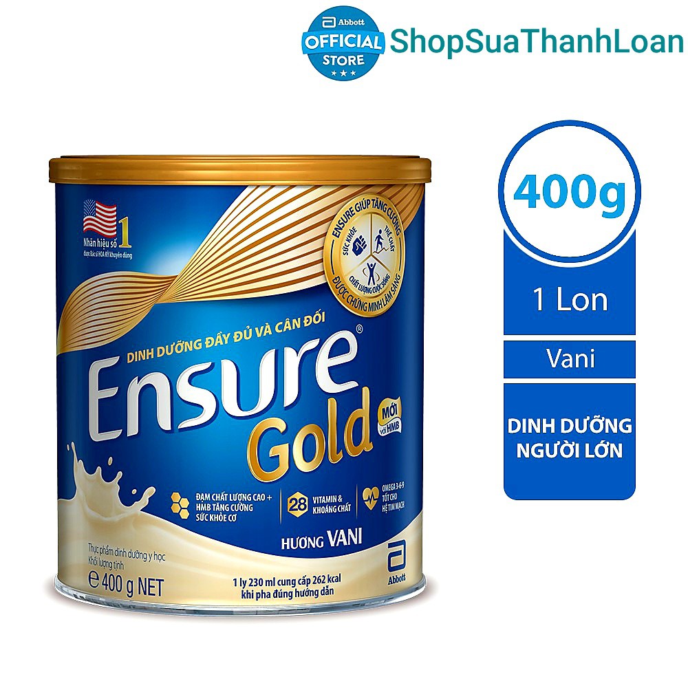 [HSD T3-2022] Sữa bột Ensure Gold Vani (HMB) - Hộp thiếc 400gr