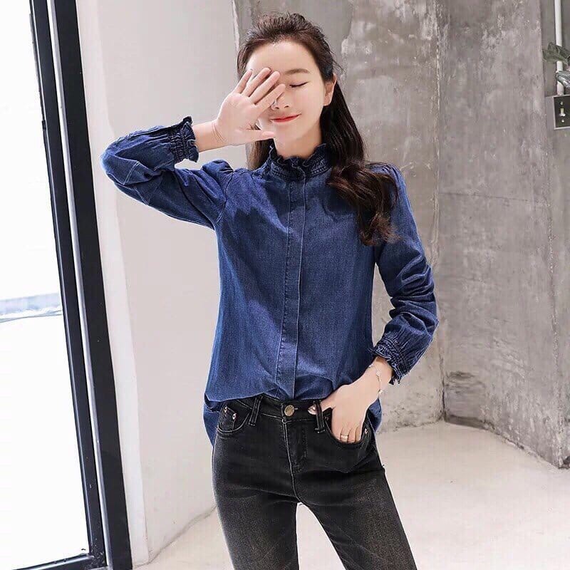 ÁO JEAN DENIM CỔ TRỤ VIỀN BÈO - 125