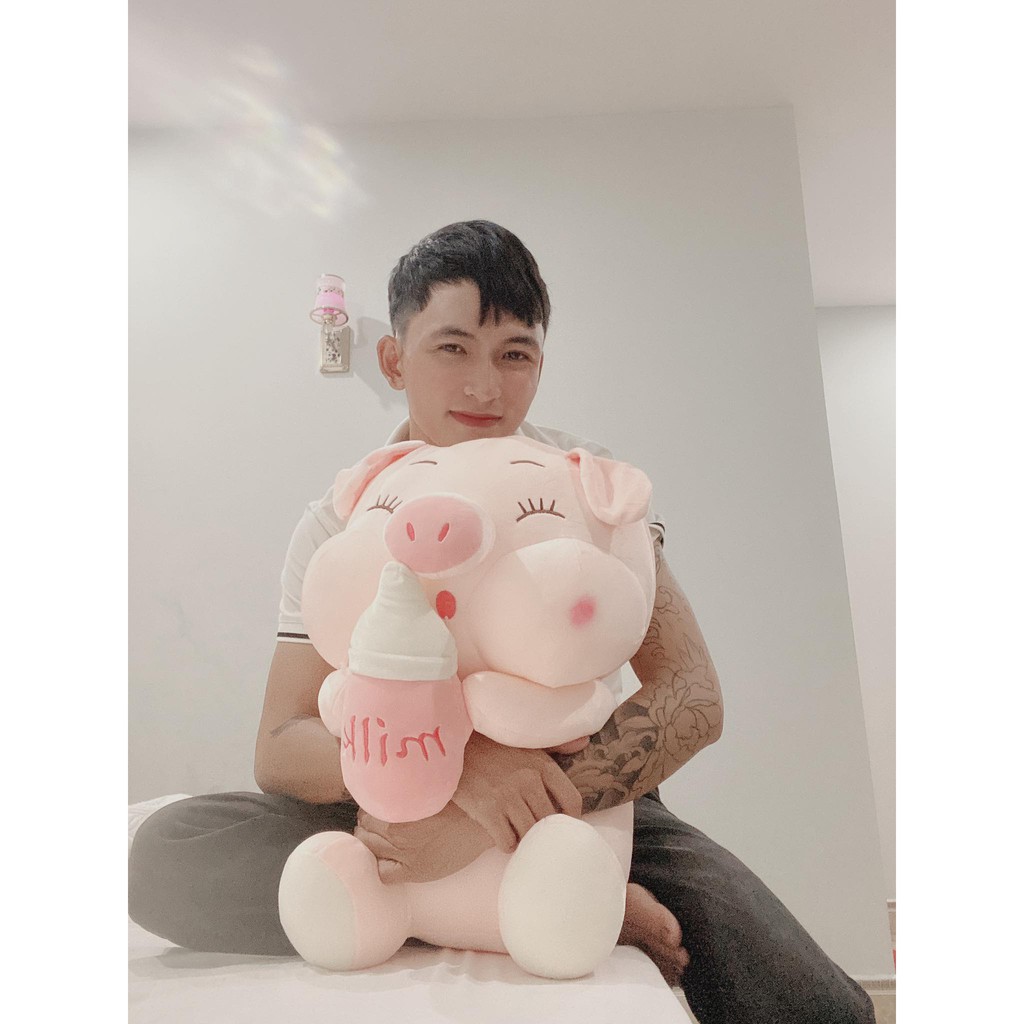 Thú Nhồi Bông Heo Cầm Bình Sữa Má Tròn Béo Bự Độc Lạ Siêu Dễ Thương