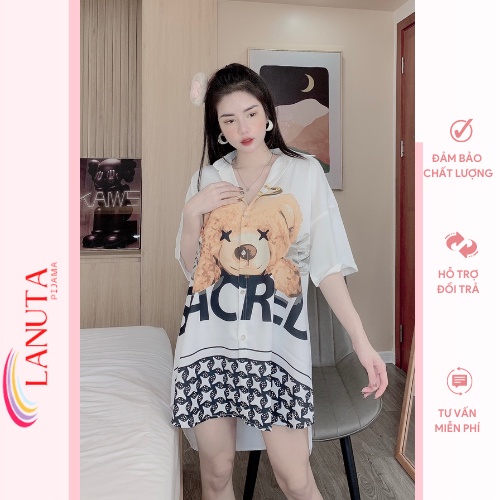 Váy sơ mi dáng dài suông bigsize thiết kế tiểu thư xinh đẹp lụa ngủ cao cấp LANUTA SMV