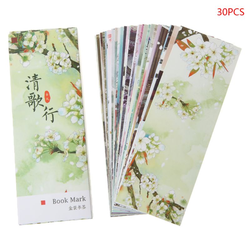 Set 30 Thẻ Đánh Dấu Trang Sách Bằng Giấy Họa Tiết Vẽ Kiểu Trung Hoa Cổ Điển Sáng Tạo