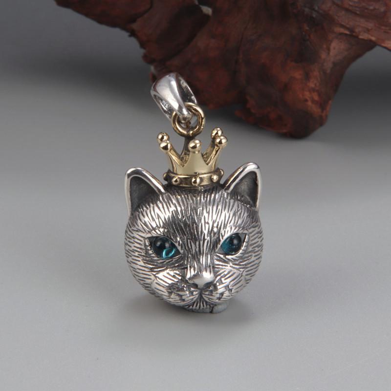 Vòng cổ Mặt Hình Mèo Đính Đá Zircon Vương Miện / Vương Miện Bằng Kim Loại Màu Bạc Thời Trang Cho Nam Và Nữ