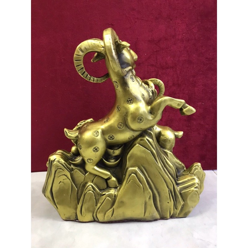 Tượng Tam Dương tiền 3 Dê đứng trên tiên vật phẩm phong thuỷ bằng đồng