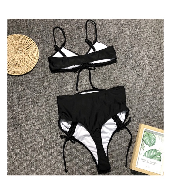 [BKN401] &lt;ÂU&gt; SET BIKINI ĐEN/CAM NEON QUẦN THONG/LỌT KHE (CẠP CAO)