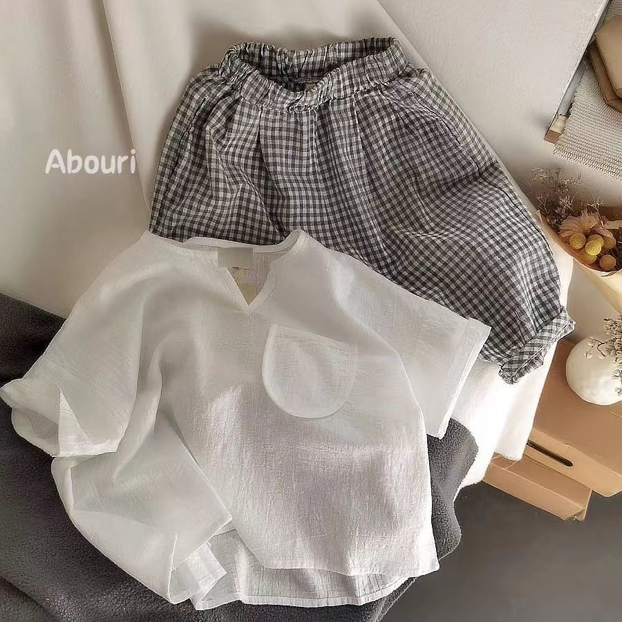 [Babycat] Hàng Có Sẵn Áo Cotton Lanh Mỏng Mềm Mại Thoáng Khí Có Túi Cổ Chữ V Phong Cách Hàn Quốc Nhật Bản Phương Tây Cho Bé Trai Và Bé Gái