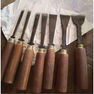 Bộ đục tràng đục thợ mộc đục ngang 7 cây bạt phẳng mài sắc kèm cán gỗ nghiến