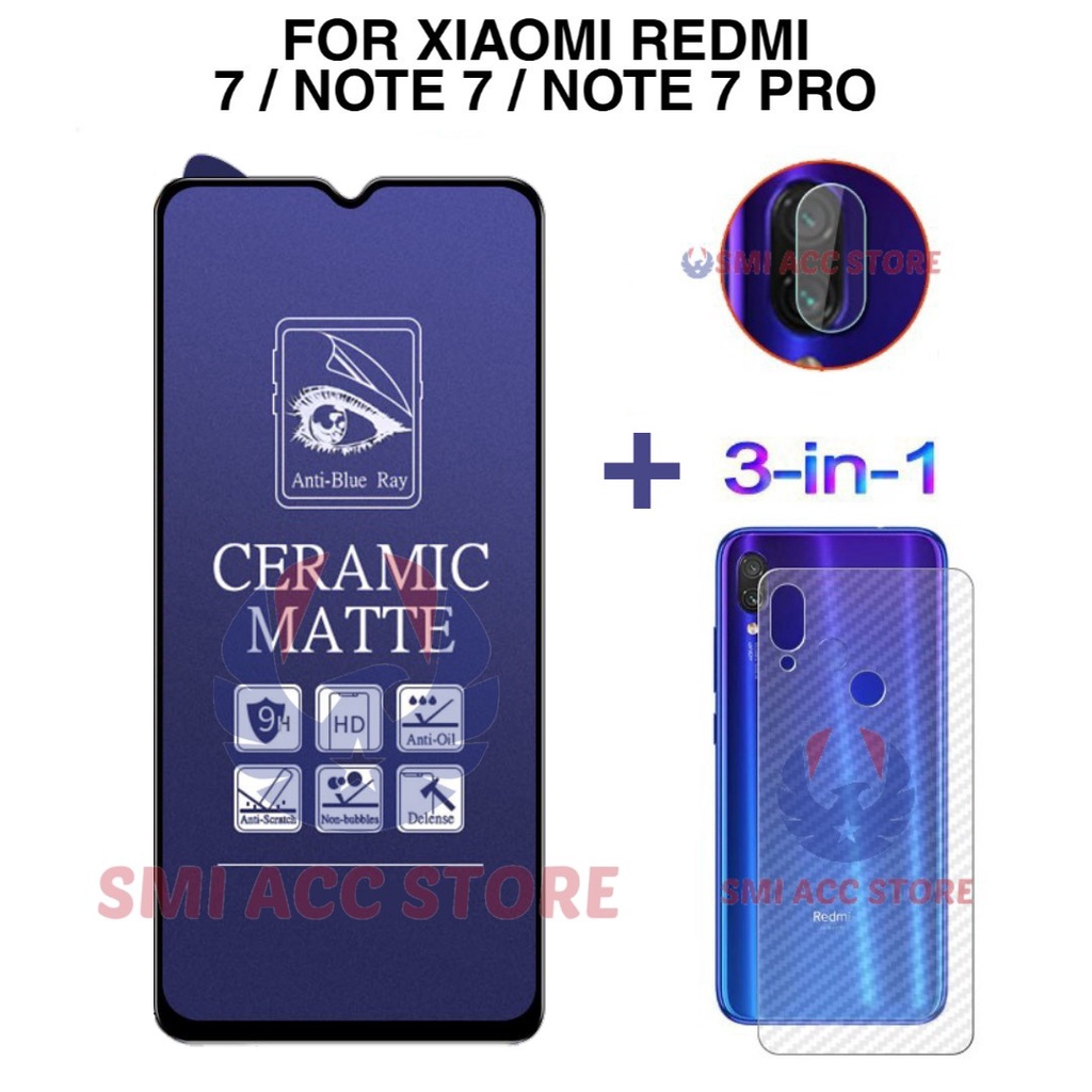 Ốp Điện Thoại Kính Cường Lực Nhám 3 Trong 1 Bảo Vệ Camera Cho Xiaomi Redmi Note 7 / 7S / 7 Pro 7 Pro 2019