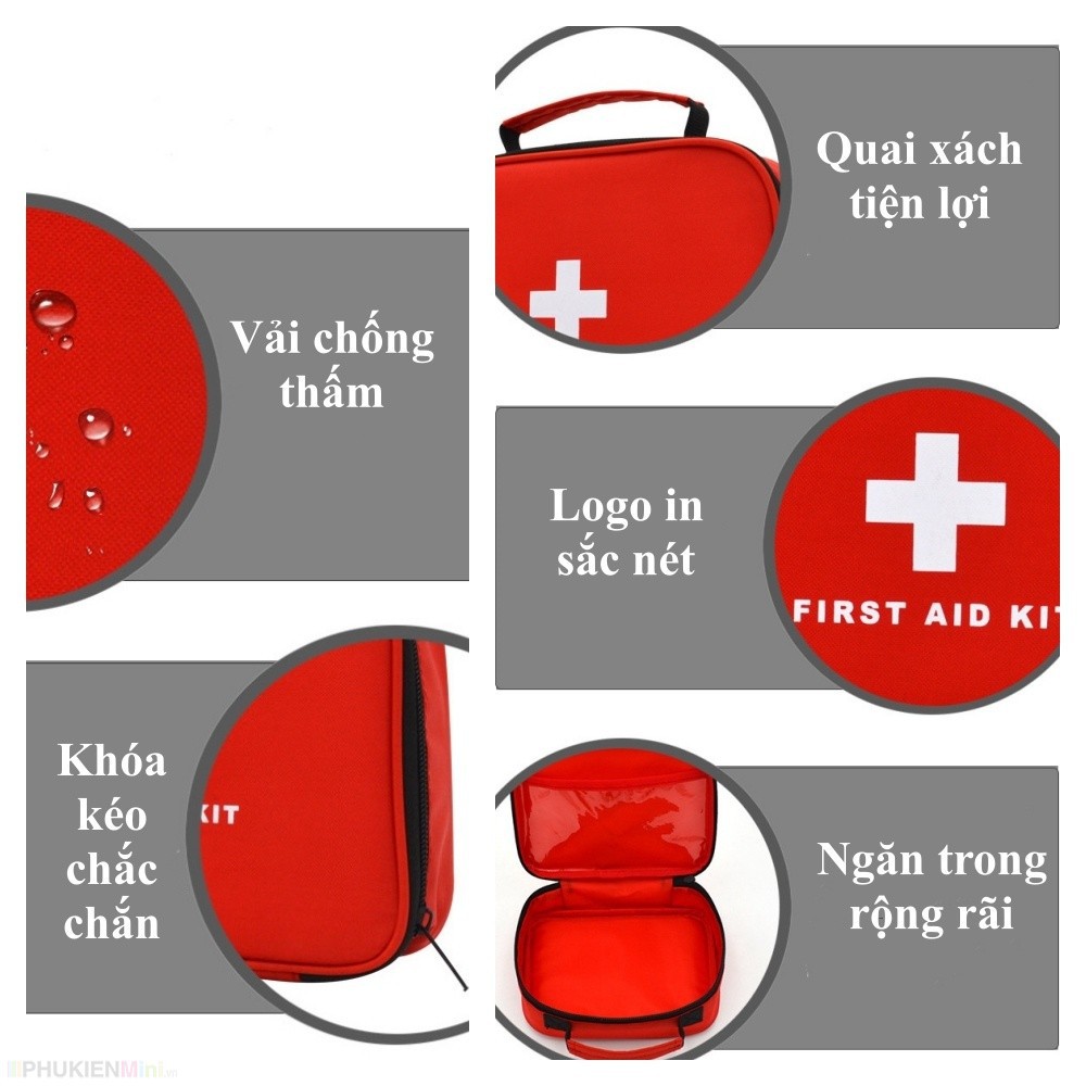 Túi đựng đồ dùng y tế sơ cứu khẩn cấp có quai, túi hộp y tế bằng vải chống thấm nhỏ gọn (không gồm dụng cụ)  giá rẻ