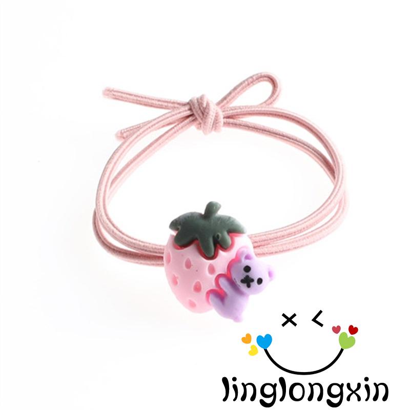 ♣Oy♥Dây Cột Tóc Cao Su Co Giãn Họa Tiết Gấu/ Dâu Tây Hoạt Hình Dễ Thương Cho Bé Gái
