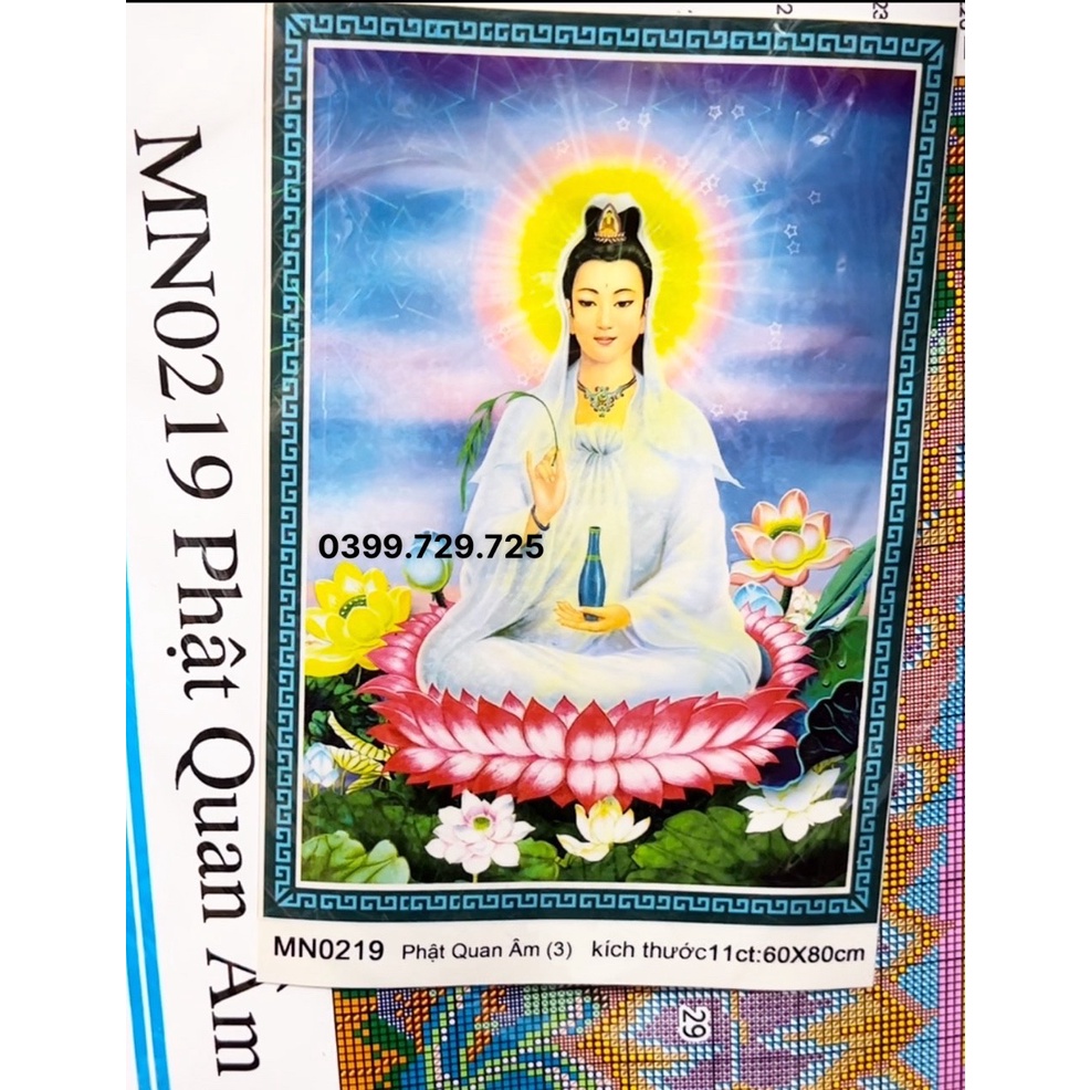 Tranh thêu chữ thập phật quan âm MN0219 (60x80)-chưa thành phẩm