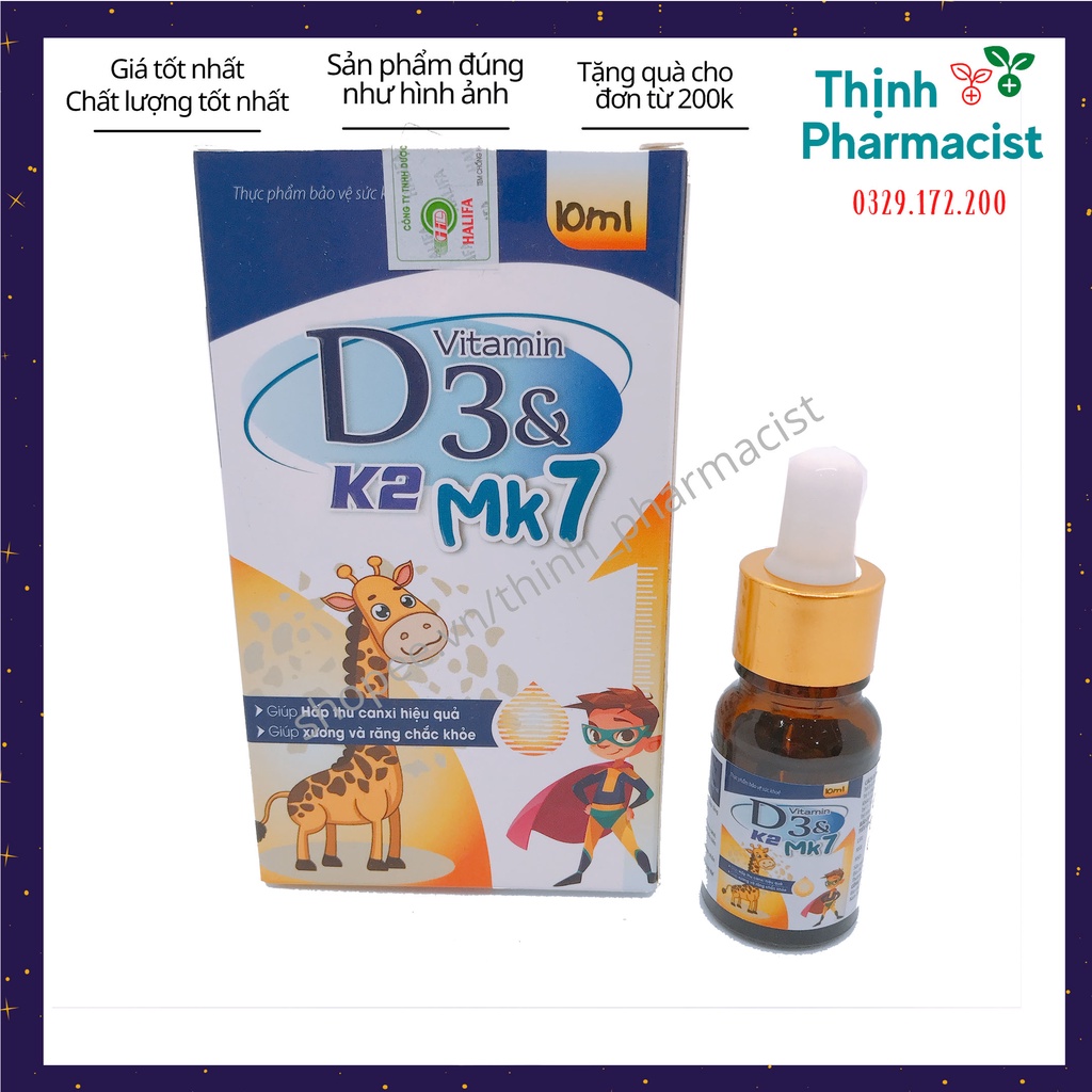 VITAMIN D3 &amp; K2 MK7 hỗ trợ trẻ em biếng ăn, còi xương, chậm mọc răng (XANH)