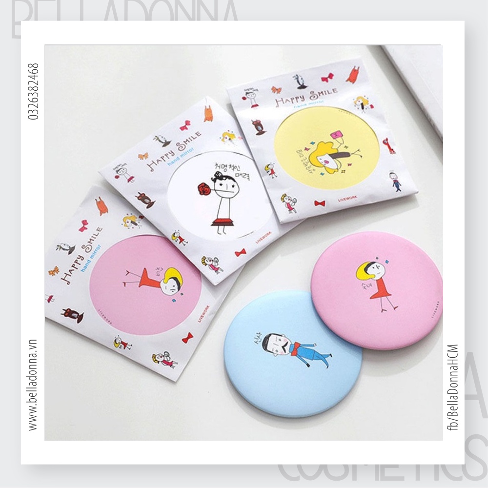 Gương Cầm Tay Mini Happy Smile Hand Mirror (Giao Màu Ngẫu Nhiên)