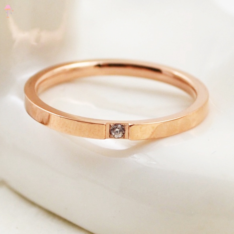 Nhẫn thép titan đơn giản đính đá màu vàng/bạc Size 4 5 6 7 8 9 10