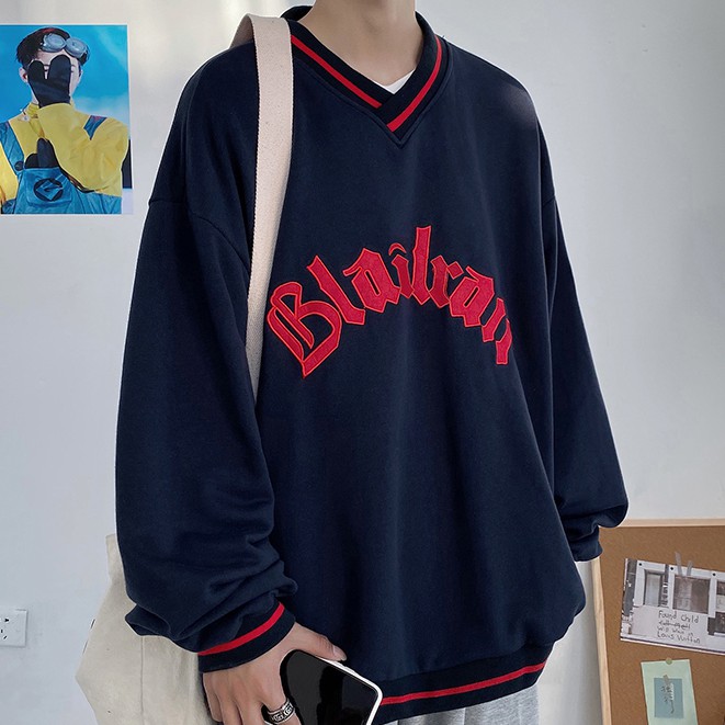 Áo nỉ tay dài cổ chữ V thời trang Hàn Quốc cho nam