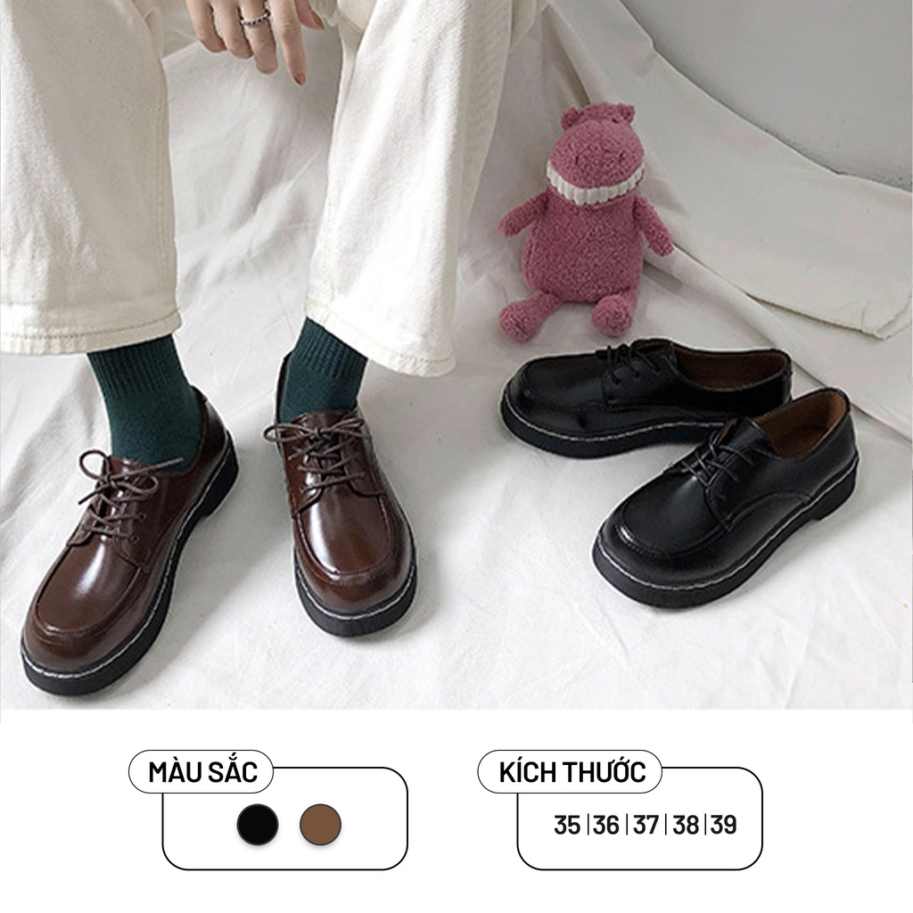 Giày Oxford Nữ Ulzzang Vintage, Giày Búp Bê Mary Jane Buộc Dây Mũi Tròn Phong Cách Retro, Hàn Quốc - Iclassy_shoes