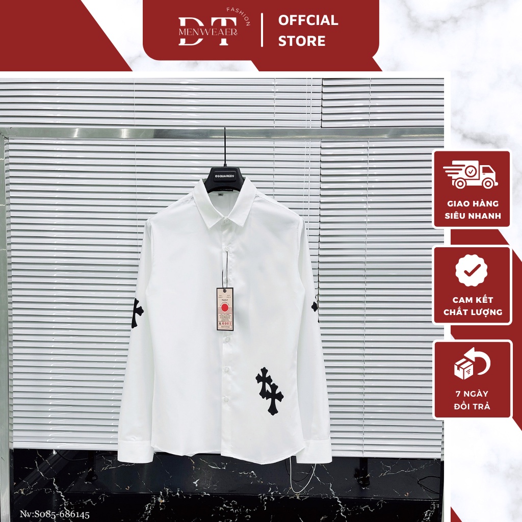 Áo Sơ Mi Trắng Nam Họa Tiết Hình In Thánh Giá Sang Trọng LỊch Sự - Áo Sơ Mi Cao Cấp Dành Cho Nam DT FASHION MENWEAR