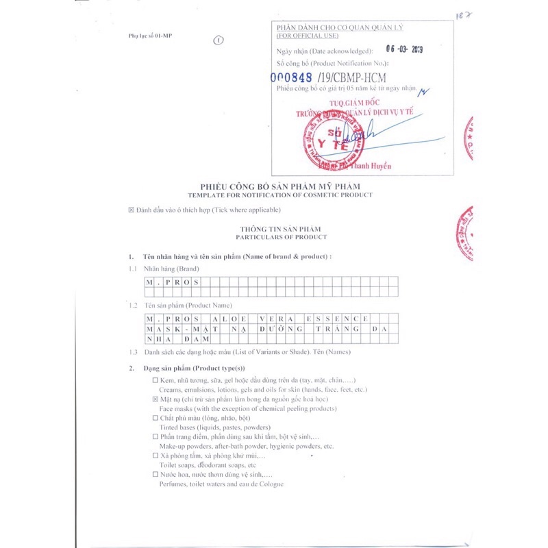 Mặt nạ chai dưỡng trắng da M.pros