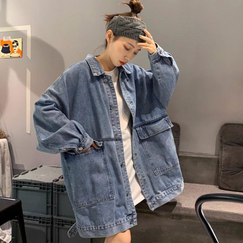 Áo khoác denim tay dài thiết kế đơn giản phong cách thoải mái cho nữ