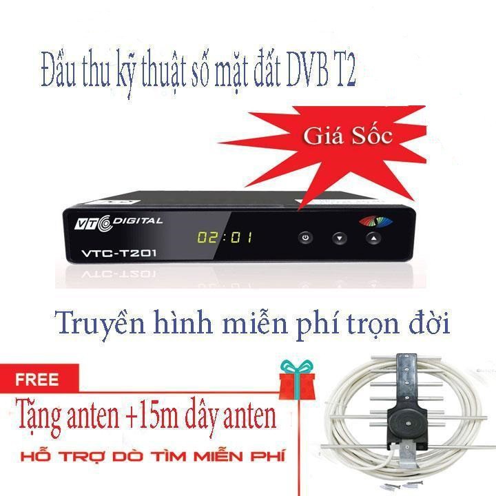 ♡Đầu kỹ thuật số mặt đất DVB T2 VTC T201 + anten thông minh♨