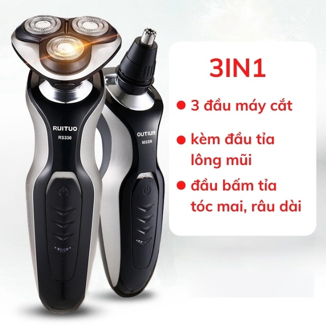 Máy Cạo Râu Khô Nam RUITUO RS330 May Cao Rau Đa Năng, 3 Đầu Máy 3 Lưỡi Cắt, Cạo Sạch, Sát, Không Rát