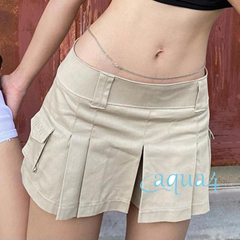 Chân Váy Xếp Li Lưng Thấp Y2K Phong Cách Retro 2000s