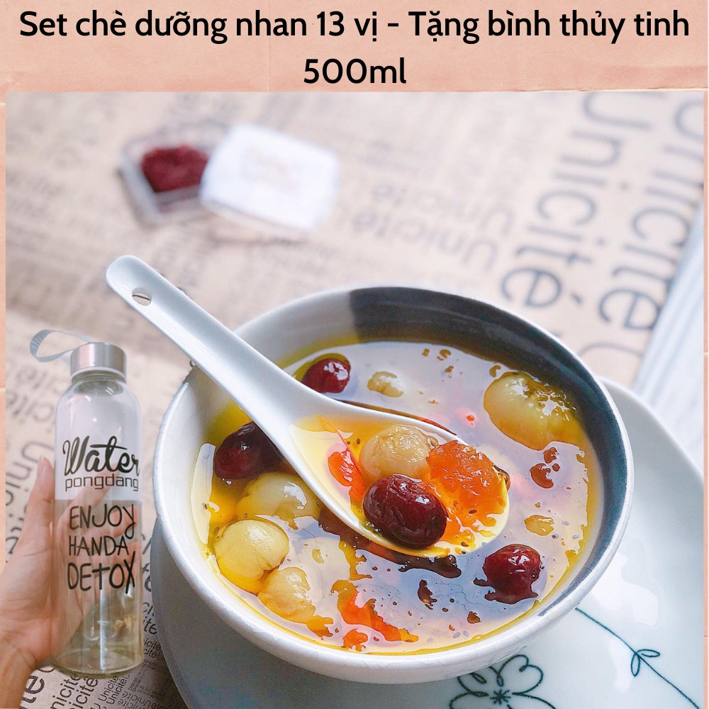Set chè dưỡng nhan 13 vị nấu 10 chai 330 ml thảo dược thanh nhiệt giải độc cơ thể - Tặng bình 500ml thủy tinh