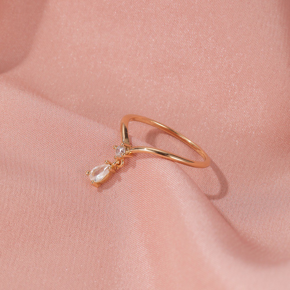 Nhẫn đeo tay đính đá zircon hình giọt nước phong cách Hàn Quốc xinh xắn