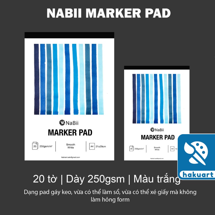 Sổ vẽ màu marker NABII Pad 250gsm gáy keo 20 tờ - Họa cụ Hakuart