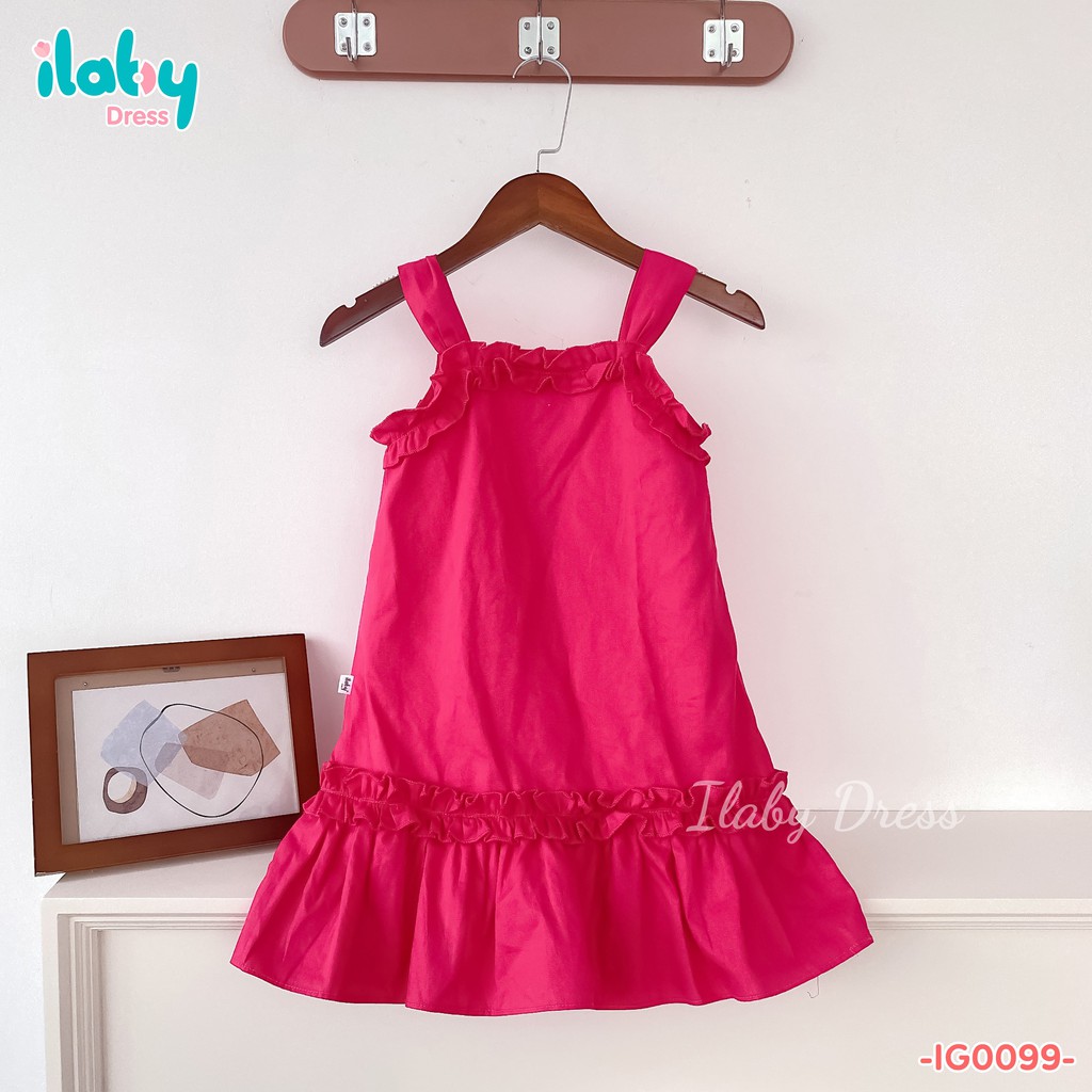 [Mã FARSBR7A giảm 10% đơn 99K] Váy cho bé gái ILABY 2 dây phối bèo cute cho bé [IG0099]