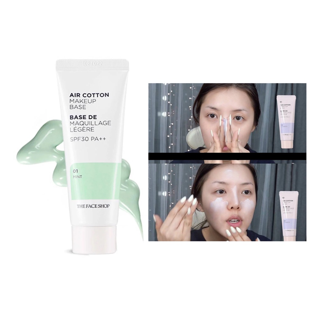 Kem Lót Chống Nắng &amp; Hiệu Chỉnh Màu Da  Make Up Base Air Cotton The Face Shop SPF30