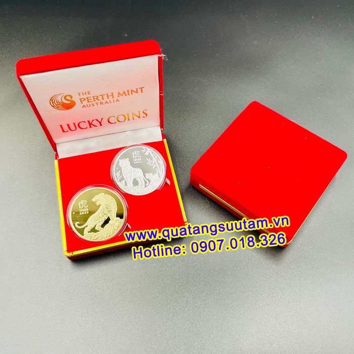 Bộ tiền xu Úc hình con Mèo Vàng Bạc giá rẻ + hộp nhung sang trọng
