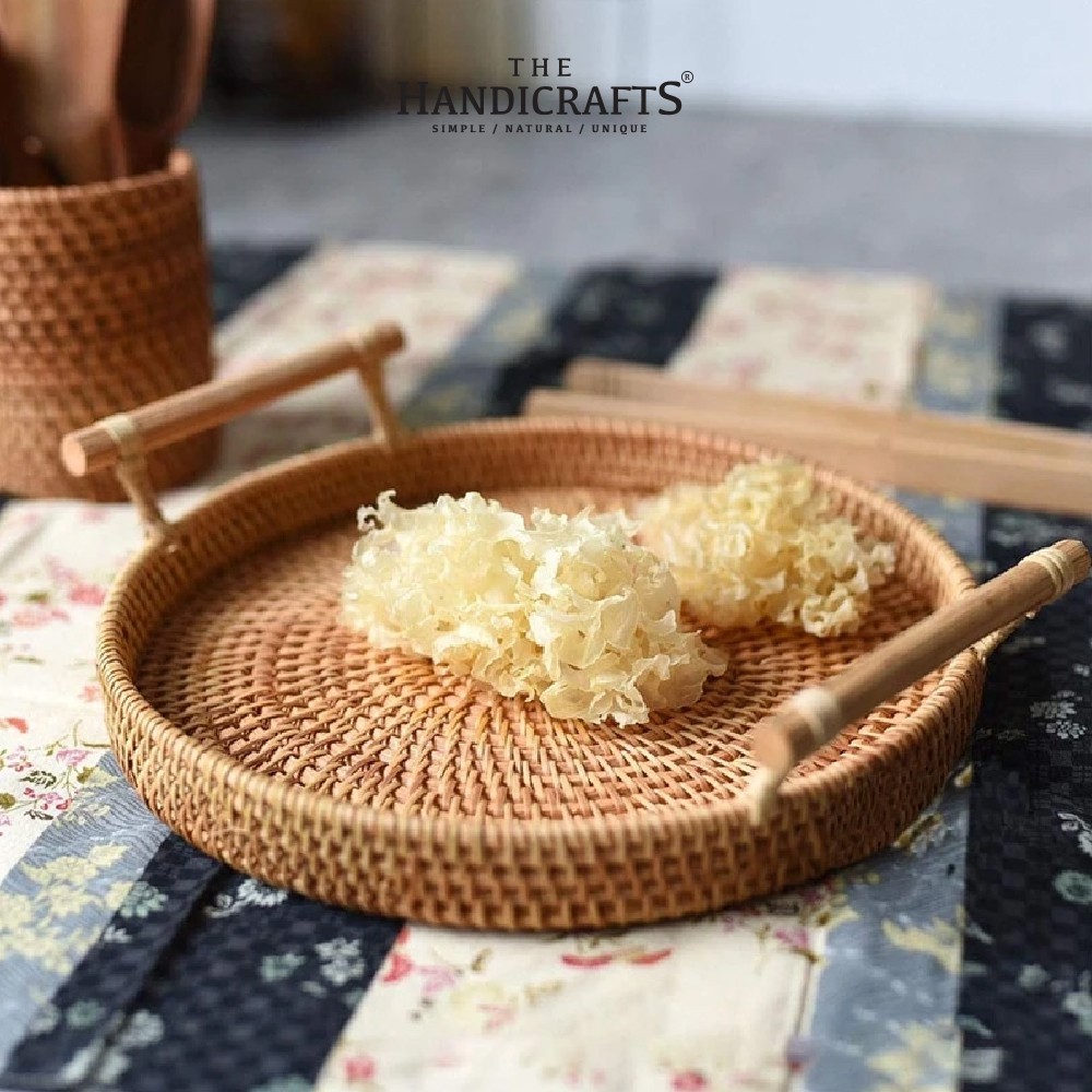 Khay mây guột tròn có tay cầm (Nhiều kích thước) | The handicrafts