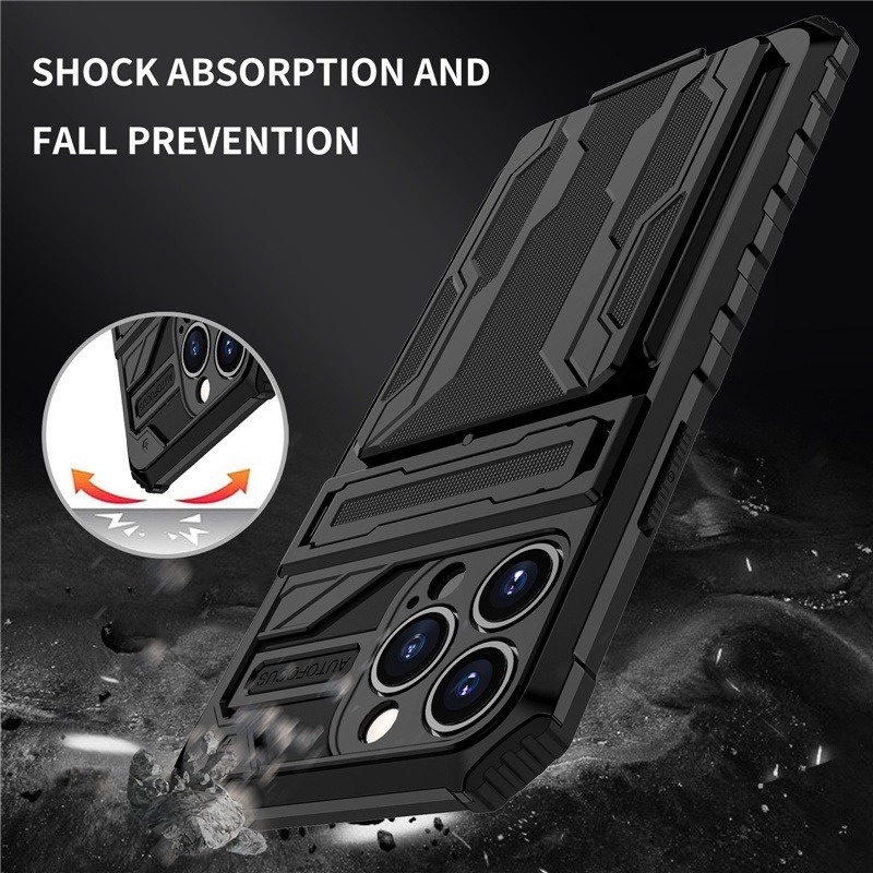 （Ready stock）For iPhone 11 12 13 Pro Max Cover Heavy Armor Protection with Bracket Card Package Phone Case casing