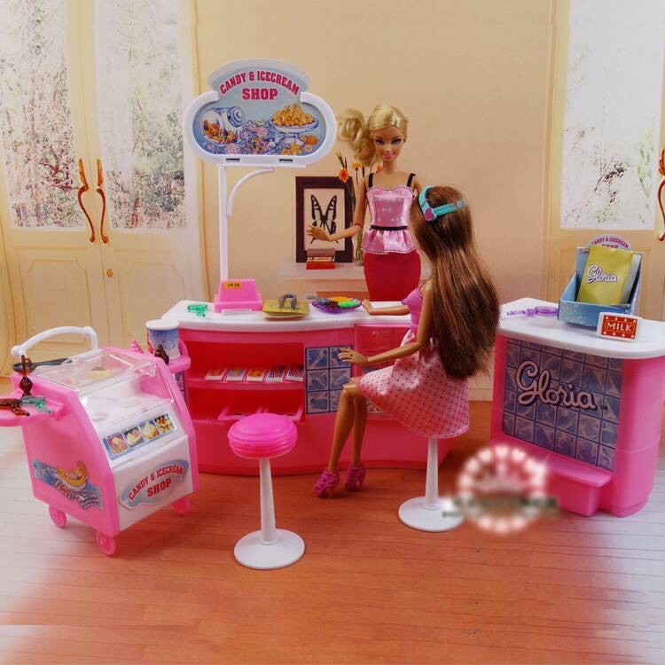 Set quầy bán đồ ăn và hoa quả,nội thất cho búp bê Barbie,búp bê Xinyi,búp bê Licca
