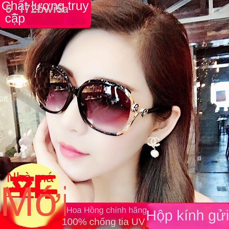 ✑ↂKính râm nữ mặt tròn gọng lớn mát phân cực gương cóc bảo vệ chống tia tím ngôi sao với mỏng đi biển