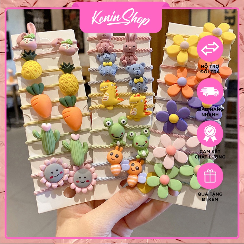Dây buộc tóc Hàn Quốc hình hoa cúc, con vật, hoạt hình cực dễ thương cho bé Kenin Shop (1 dây bất kỳ)