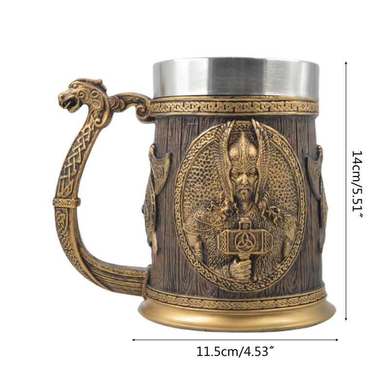 Cốc Uống Bia Bằng Thép Không Gỉ Phong Cách Viking 600ml