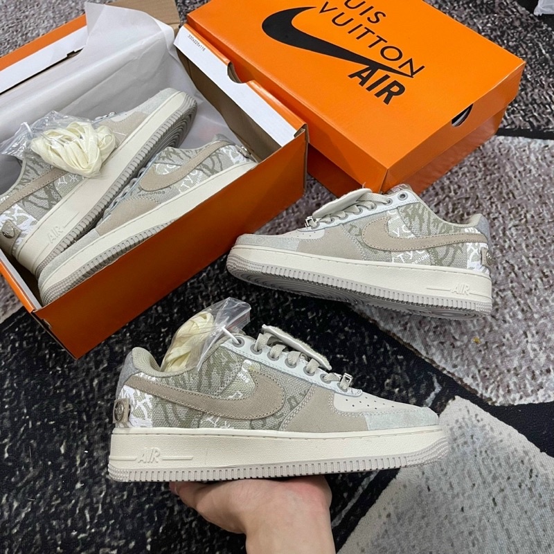 Giày AF1 travis scott xám kem khuy bấm, giày air force 1 travis scot xám cao cấp