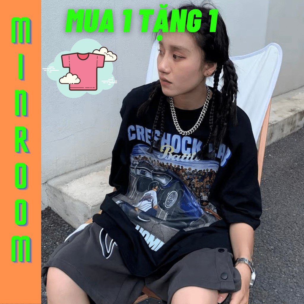 Áo thun tay lỡ Unisex Min Room, áo phông form rộng nam nữ hai màu đen trắng phong cách hip hop