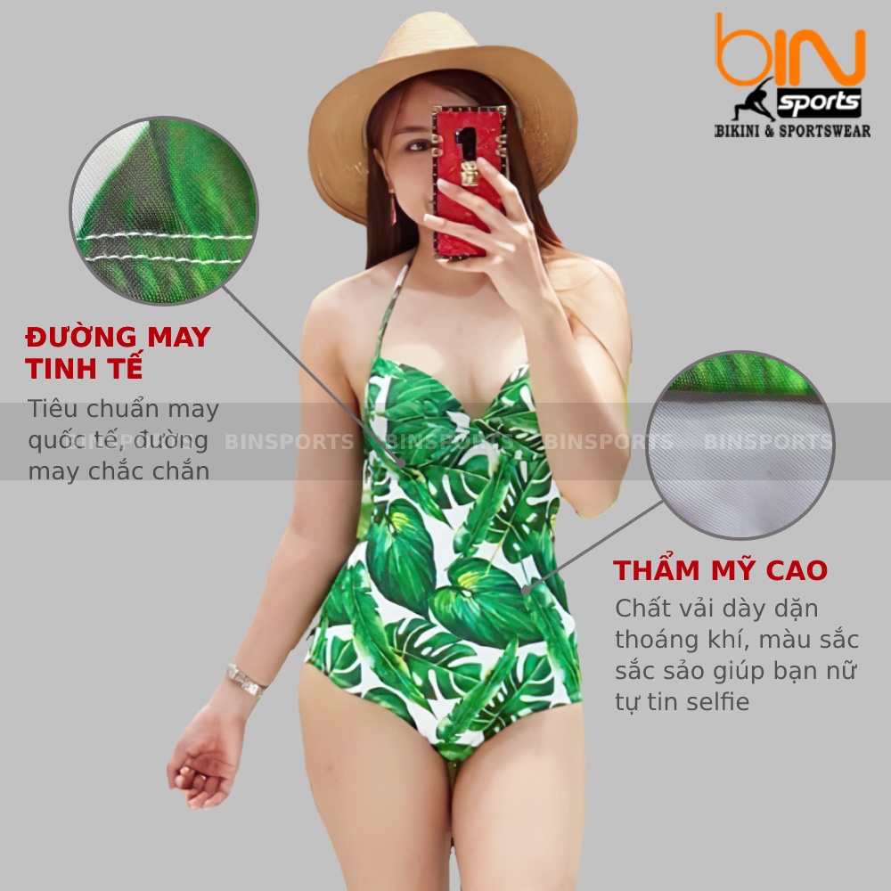 Bộ Bơi Nữ Một Mảnh Hoa Lá Freesize BHV001