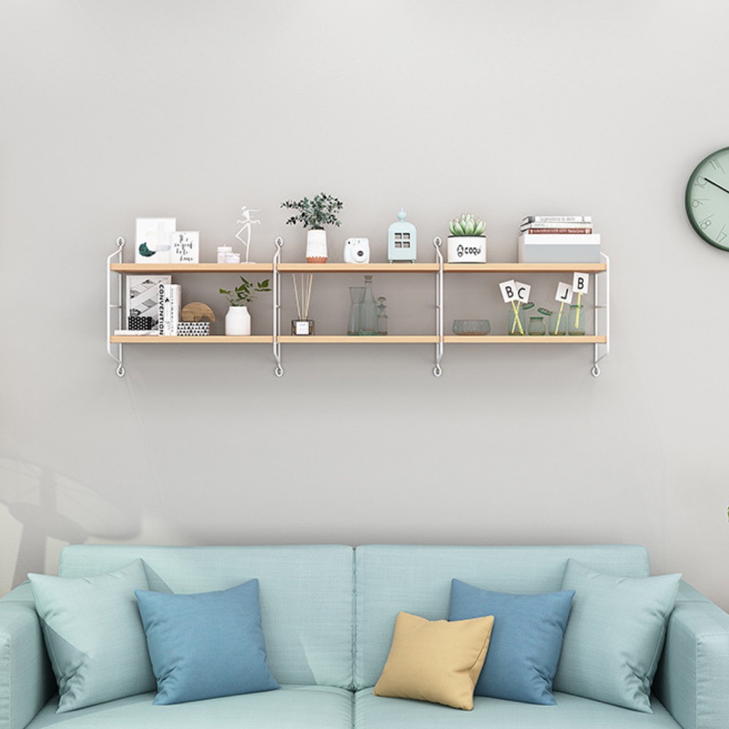 Kệ sách giá để đồ treo tường bằng gỗ MDF cao cấp kết hợp khung sắt hợp kim chắc chắn tặng kèm bộ đinh và vít treo tường