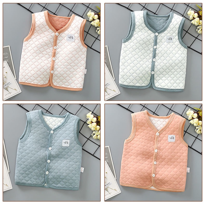 Áo Khoác Cotton Không Tay Dày Dặn Giữ Ấm Mùa Xuân Thu Cho Bé