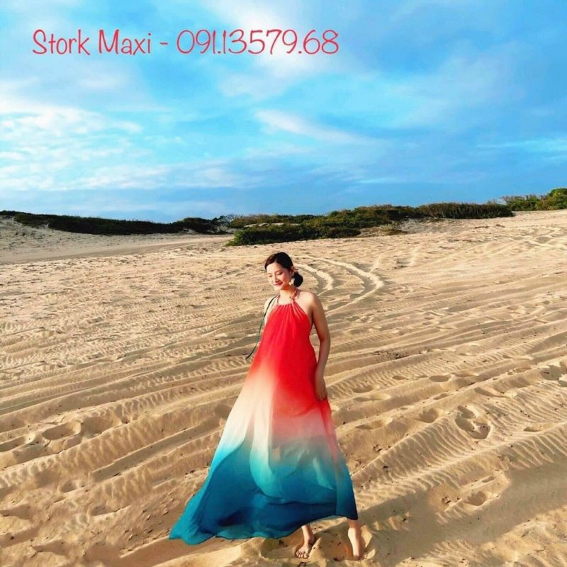Đầm maxi loang màu cổ yếm - 203 | BigBuy360 - bigbuy360.vn