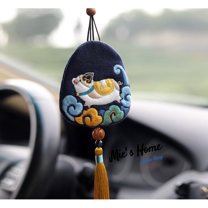 Gói Nguyên Liệu tự Thêu Tay - DIY Túi Thơm May Mắn Treo ô tô - Con giáp Bản mệnh Bình An - Móc khóa - Mie Handmade