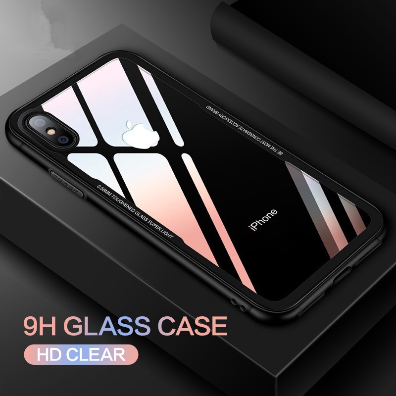 Ốp điện thoại mặt kính cường lực viền dẻo thích hợp cho iPhone 6 6s 7 8 plus X XS XR XS MAX
