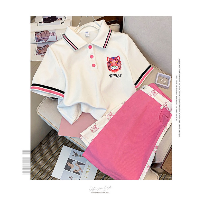 Set đồ 2 mảnh gồm áo thun polo và chân váy thời trang mùa hè cho nữ (có bán lẻ)