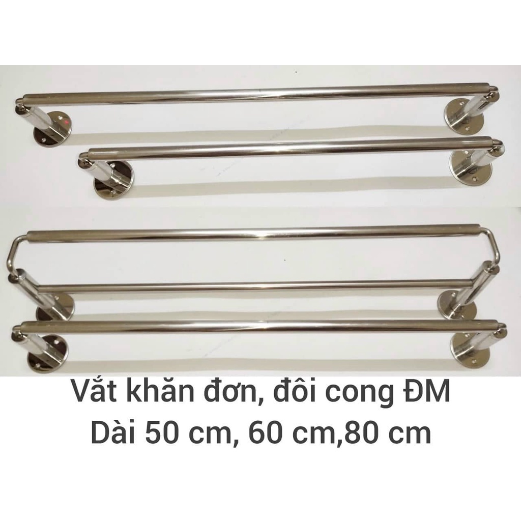 THANH TREO, VẮT KHĂN MẶT ĐƠN, ĐÔI 50CM, 60CM, 80CM VÀ VẮT KHĂN GIÀN PHÒNG TẮM CONG ĐM INOX CAO CẤP